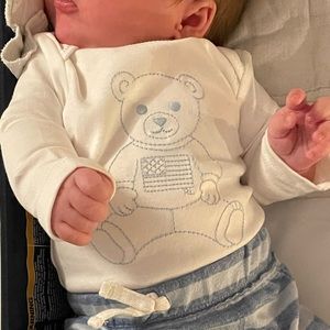 Ralph Lauren Baby Long Sleeve Onesie 3 month size White with Blue Embroidery